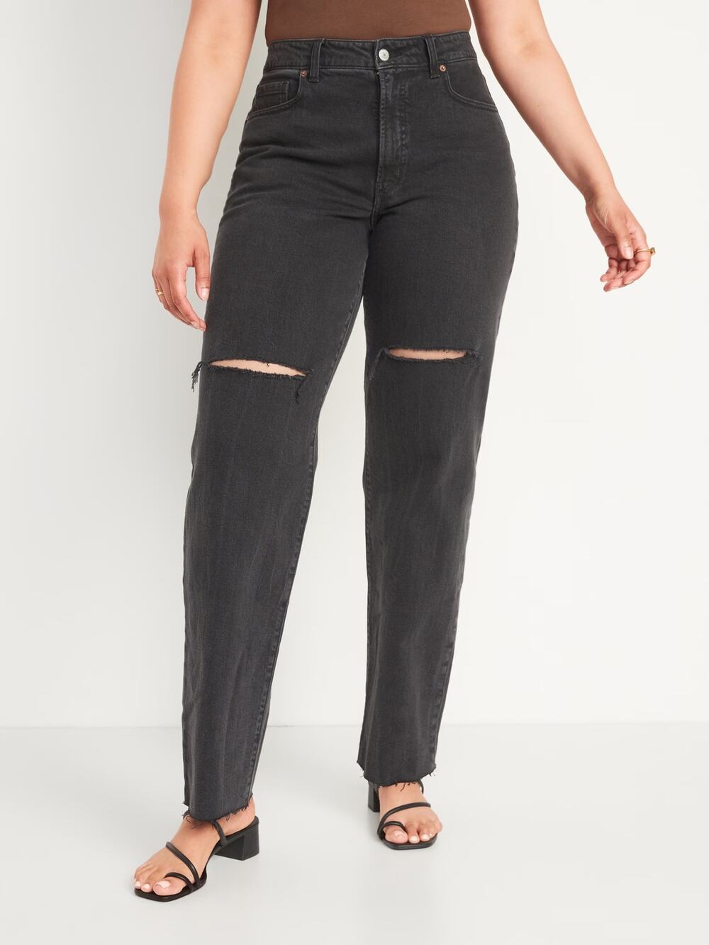 Old Navy NWT Plus Size Black Denim OG Loose High Rise Ripped Cut Off Jeans